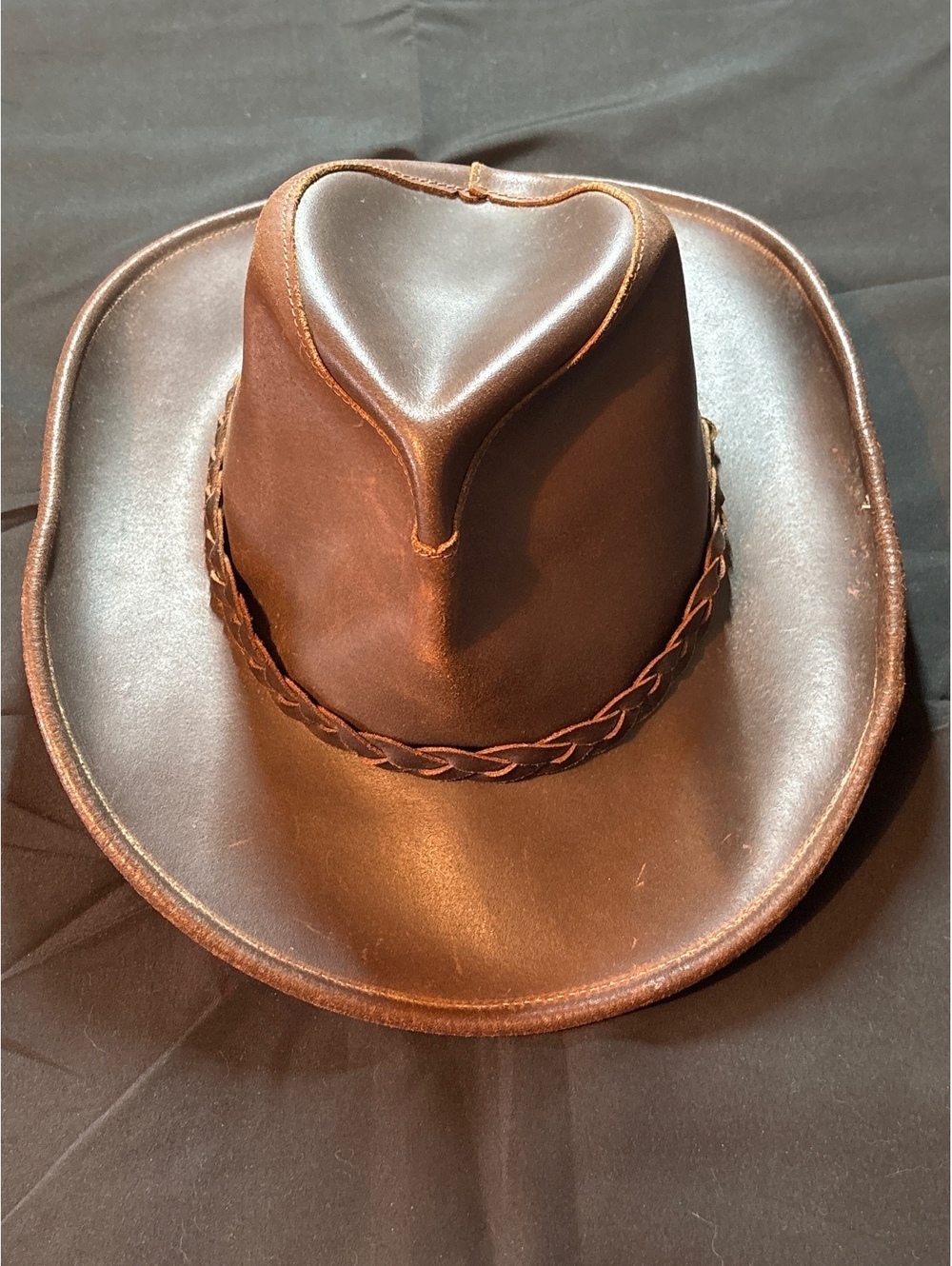 Vintage Canadian Leathercraft Brown Leather Cowboy Hat Large Made in Canada
